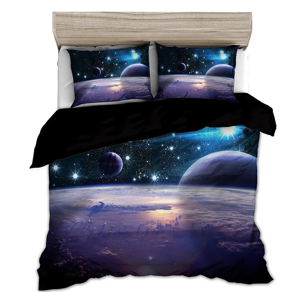 Linen Duvet Cover - Space Star 3d Galaxy ชุดผ้านวมคู่แฝด/Queen 2Pcs/ชุดเครื่องนอน3ชิ้นชุดจักรวาลด้านนอกพื้นที่เตียงผ้าลินิน