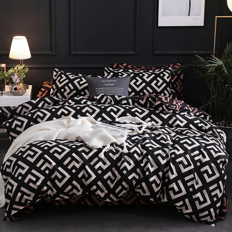 Linen Duvet Cover - ชุดเครื่องนอนผ้านวมสีดำสุดหรูพร้อมปลอกหมอนผ้าปูที่นอน sprei ขนาดเต็มเตียงควีนไซส์/คิงไซส์เตียงเดี่ยวคู่
