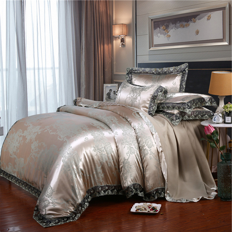 Linen Duvet Cover - ชุดเครื่องนอนหรูหราสไตล์ยุโรป 4 ชิ้น ผ้าแจ็คการ์ด เทนเซล โมดอล