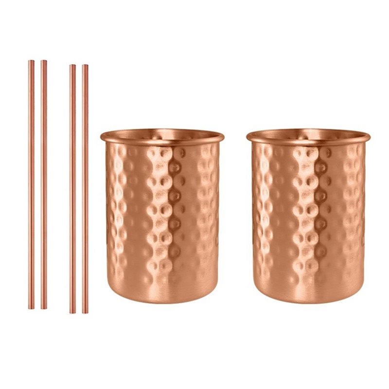 Copper Cocktail Mug - ABLU-2PC แก้วสแตนเลสสีทองแดงขนาด 400 มล. พร้อมหลอดดูด สำหรับดื่มเบียร์