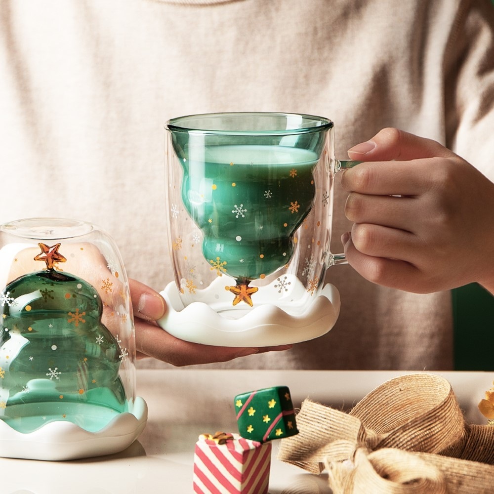 Copper Cocktail Mug - ต้นคริสต์มาสถ้วยโปร่งใสคู่ทนความร้อน Creative คู่แก้วเกล็ดหิมะแก้วดื่มเด็กของขวัญถ้วยกาแฟ