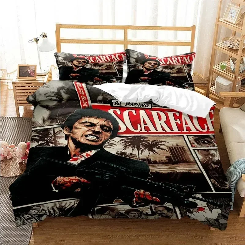 Linen Duvet Cover - โทนี่ มอนทานา สการ์เฟซ ชุดเครื่องนอนพิมพ์ลาย ปลอกผ้านวม ปลอกหมอน