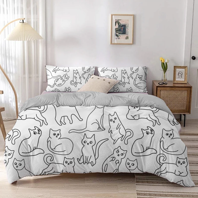 การ์ตูนแมวผ้านวมชุดการ์ตูนพิมพ - Linen Duvet Cover บทวิจารณ์และราคา